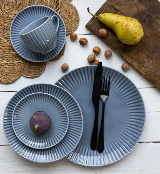 LUBIANA DAISY SEASIDE K9 Serwis obiadowo - kawowy 12 osób / 72 elementy / szaro - niebieski