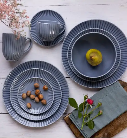 LUBIANA DAISY SEASIDE K9 Serwis obiadowo - kawowy 18 osób / 108 elementów / szaro - niebieski