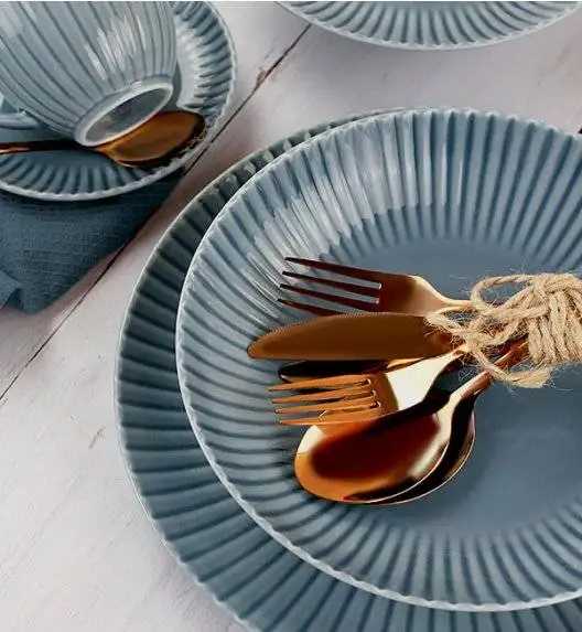 LUBIANA DAISY SEASIDE K9 Serwis obiadowo - kawowy 18 osób / 126 elementów / szaro - niebieski