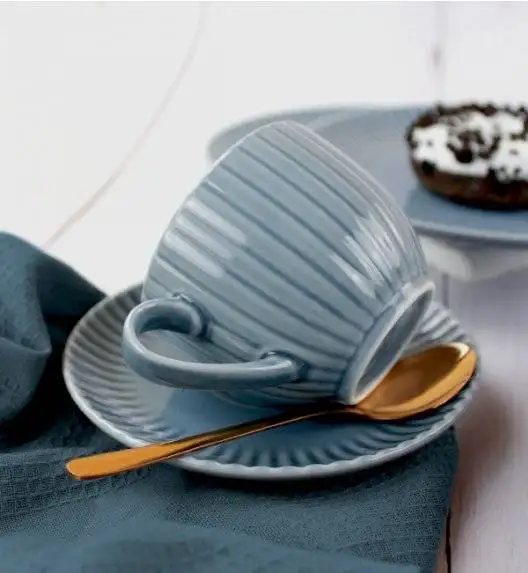 LUBIANA DAISY SEASIDE K9 Serwis obiadowo - kawowy 24 osoby / 168 elementów / szaro - niebieski