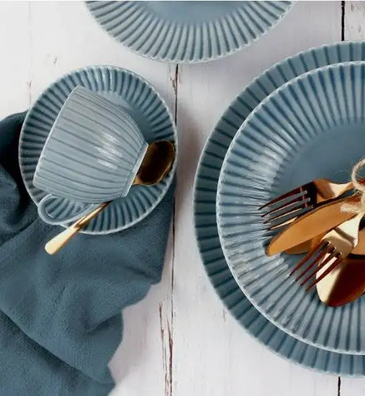 LUBIANA DAISY SEASIDE K9 Serwis obiadowo - kawowy 24 osoby / 168 elementów / szaro - niebieski