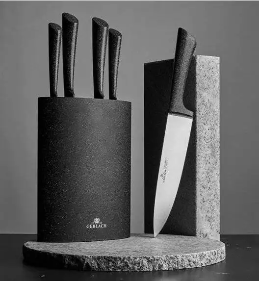 GERLACH GRANITEX Komplet 5 noży w bloku + Tasak do ziół z deską 