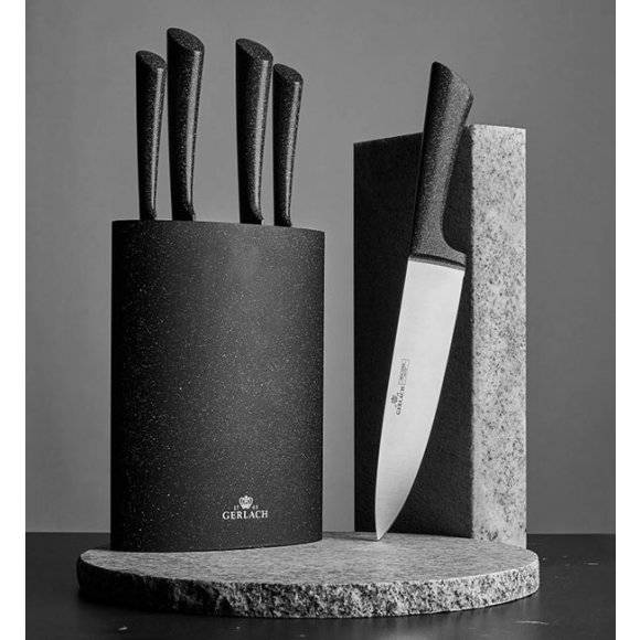 GERLACH GRANITEX Komplet 5 noży w bloku + Tasak do ziół z deską