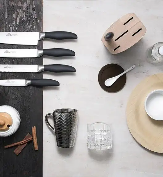 GERLACH STYLE Komplet 5 noży w bloku + nożyce drewniane do drobiu