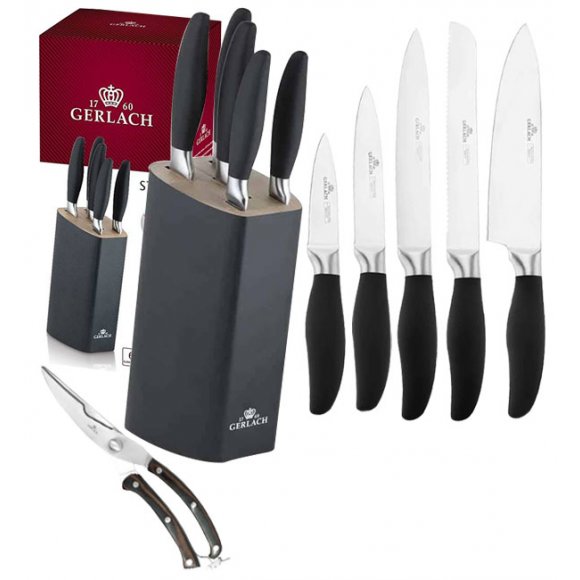 GERLACH STYLE Komplet 5 noży w bloku + nożyce drewniane do drobiu