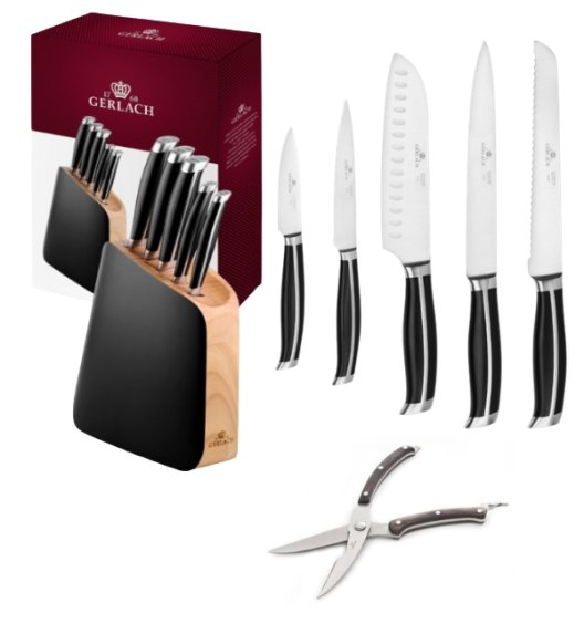 GERLACH LOFT Komplet 5 noży w bloku + nożyce drewniane do drobiu