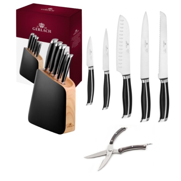 GERLACH LOFT Komplet 5 noży w bloku + nożyce drewniane do drobiu