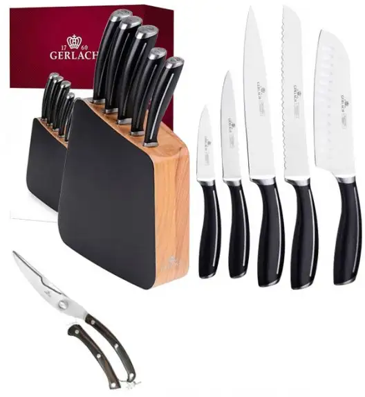 GERLACH LOFT Komplet 5 noży w bloku + nożyce drewniane do drobiu