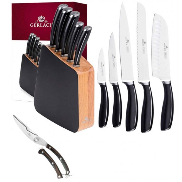 GERLACH LOFT Komplet 5 noży w bloku + nożyce drewniane do drobiu
