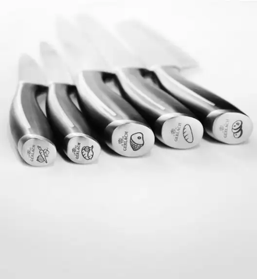 GERLACH LOFT Komplet 5 noży w bloku + ostrzałka 3w1 Granitex +nożyce drewniane do drobiu 