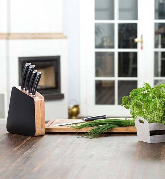GERLACH LOFT Komplet 5 noży w bloku + Gerlach Natur Tasak do ziół z deską + nożyce drewniane do drobiu 