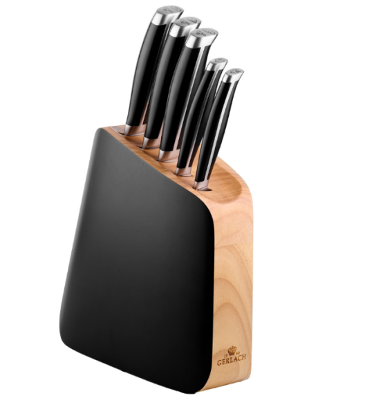 GERLACH LOFT Komplet 5 noży w bloku + Gerlach Natur Tasak do ziół z deską + nożyce drewniane do drobiu 