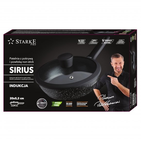 STARKE PRO SIRIUS Patelnia z pokrywką 20 cm / Powłoka Aerolite