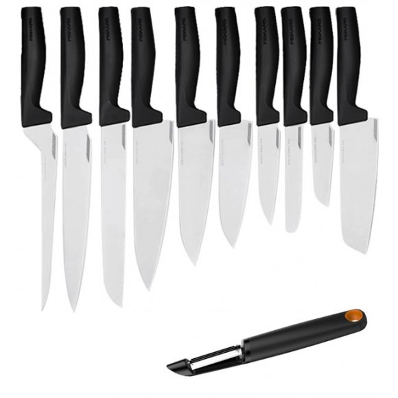 FISKARS HARD EDGE Komplet 10 noży luzem + Obierak FF