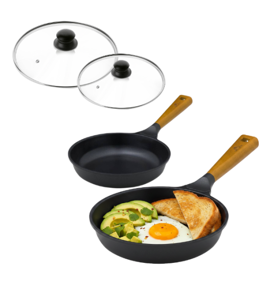 GERLACH NATUR Komplet patelni 24, 28 cm z powłoką ceramiczną ILAG® Non-Stick + pokrywki uniwersalne