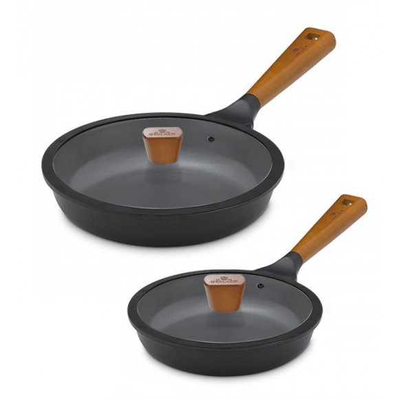 GERLACH NATUR Komplet patelni 24, 28 cm z powłoką ceramiczną ILAG® Non-Stick + pokrywki Natur