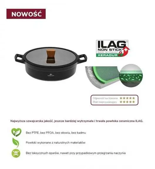 GERLACH NATUR Komplet garnków 24, 28 cm / 4,5 /4,2 L + Patelnie Natur 24, 28 cm / powłoka ILAG Xera Dur 2 Ceramic  / indukcja 