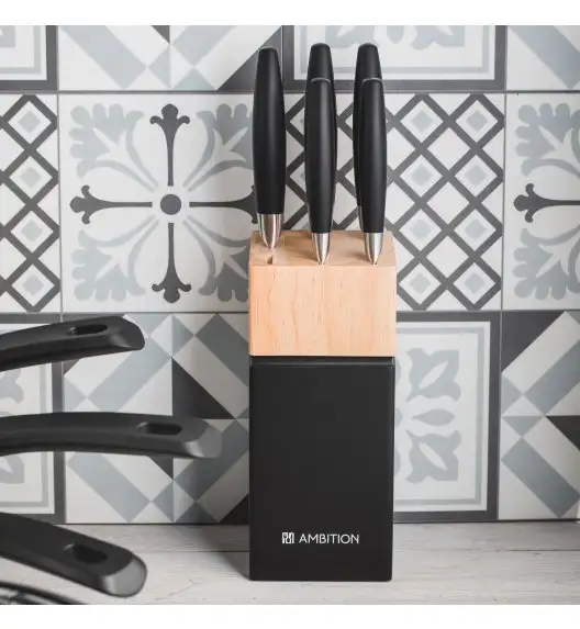 AMBITION MAGNAT Zestaw noży w drewnianym bloku / 7 elementów /  czarny