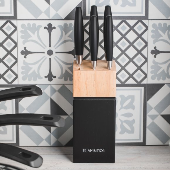 AMBITION MAGNAT Zestaw noży w drewnianym bloku / 7 elementów /  czarny