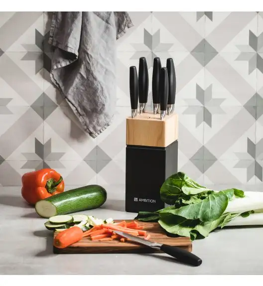 AMBITION MAGNAT Zestaw noży w drewnianym bloku / 7 elementów /  czarny