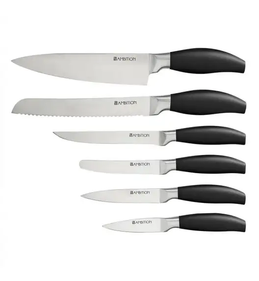 AMBITION SILVERY Zestaw noży w drewnianym bloku / 7 elementów / szary