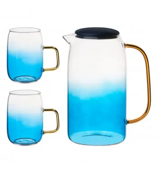STARKE ARUBE Zestaw szklany dzbanek 1,5 l + 2 szklanki 300 ml / niebieskie