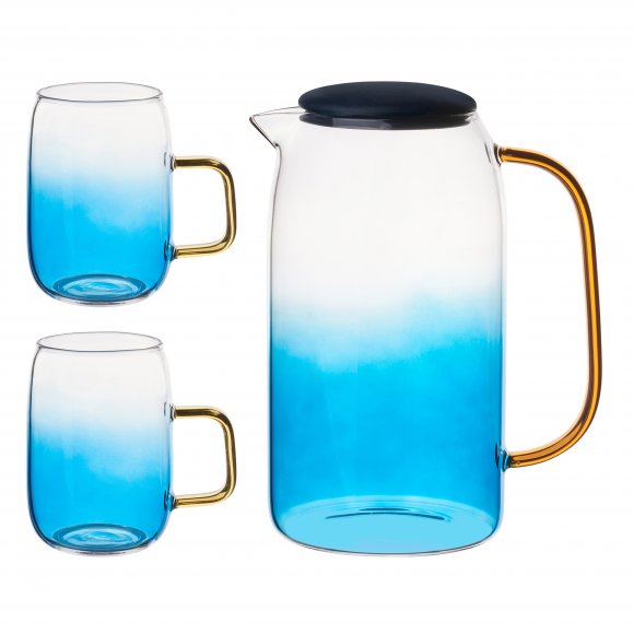 STARKE ARUBE Zestaw szklany dzbanek 1,5 l + 2 szklanki 300 ml / niebieskie