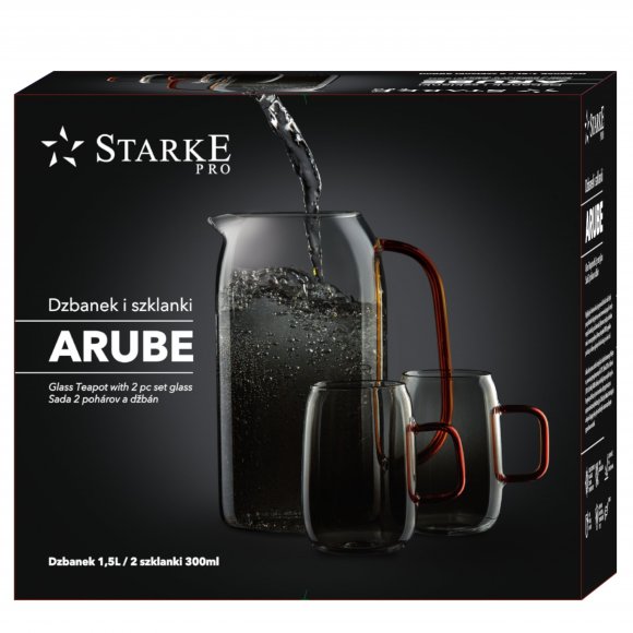 STARKE ARUBE Zestaw szklany dzbanek 1,5 l + 2 szklanki 300 ml / czarne