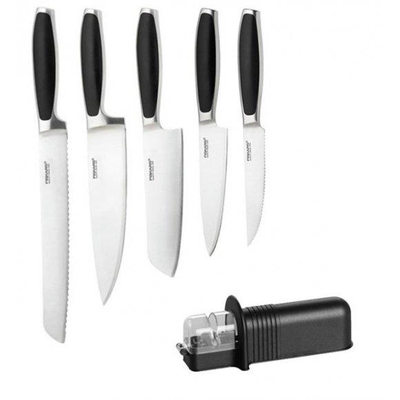 FISKARS ROYAL Komplet 5 noży kuchennych / stal nierdzewna + ostrzałka Essential 