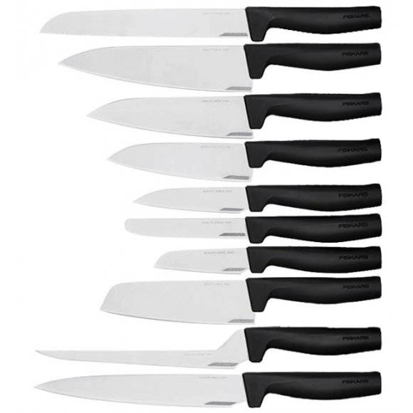FISKARS HARD EDGE Komplet 10 noży luzem + ostrzałka Essential+ obierak FF