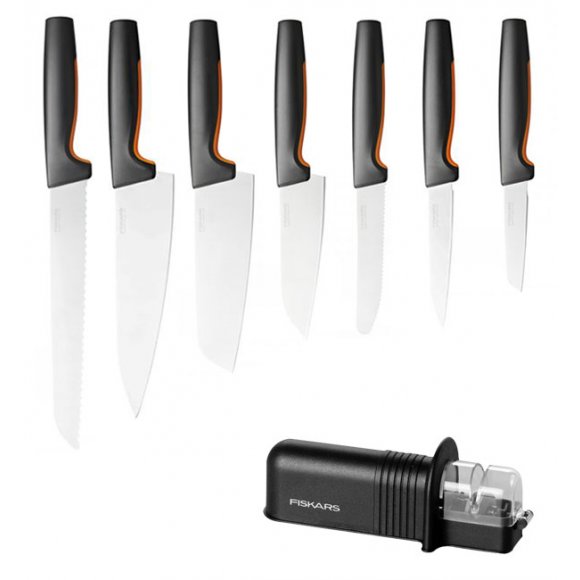FISKARS FUNCTIONAL FORM Komplet 7 noży luzem + ostrzałka Essential  / stal nierdzewna