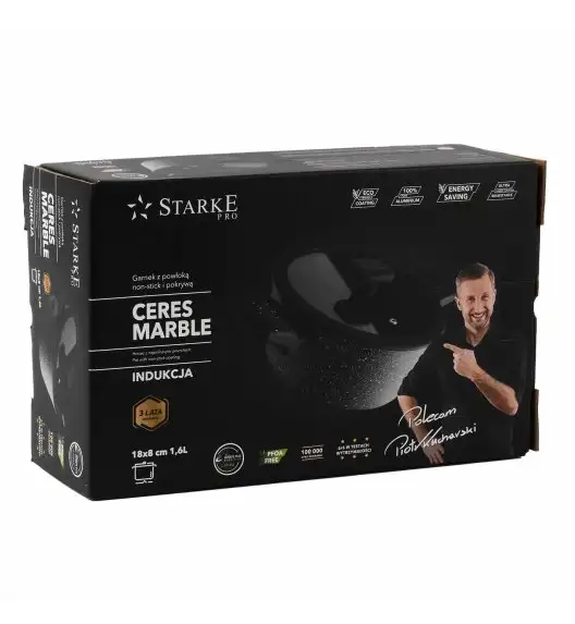 STARKE PRO CERES MARBLE Garnek z pokrywką 18 cm / Powłoka Aerolite Plus
