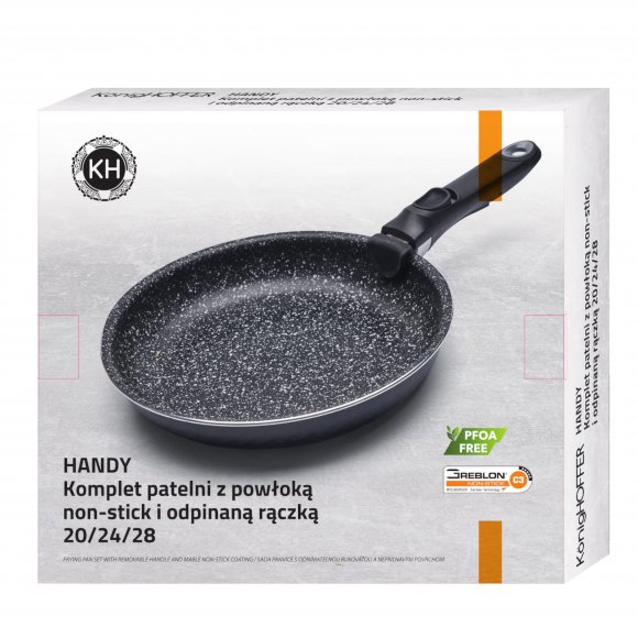 KONIGHOFFER HANDY Zestaw patelni 20, 24, 28 cm z odpinaną rączką / Powłoka Granitowa Greblon C3