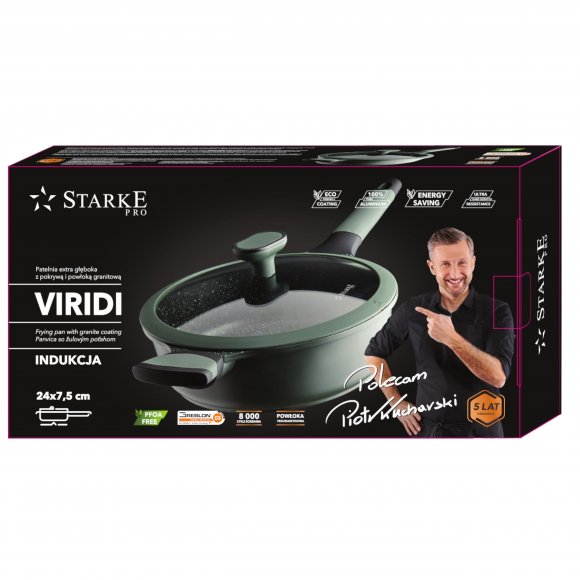 STARKE PRO VIRIDI Patelnia głęboka 24 cm z pokrywką / Greblon® C3