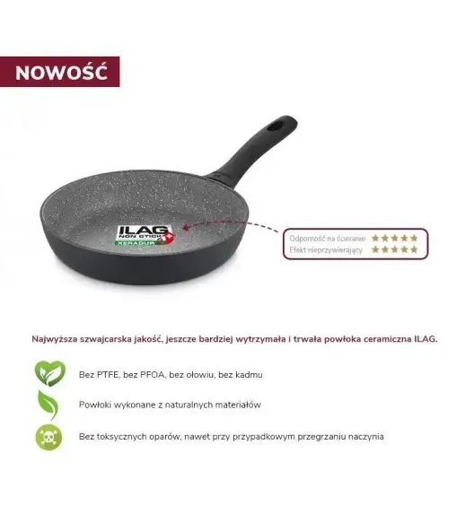 GERLACH GRANITEX GREY Patelnia z powłoką ceramiczną ILAG Xera Dur 2® 28 cm / aluminium + pokrywka