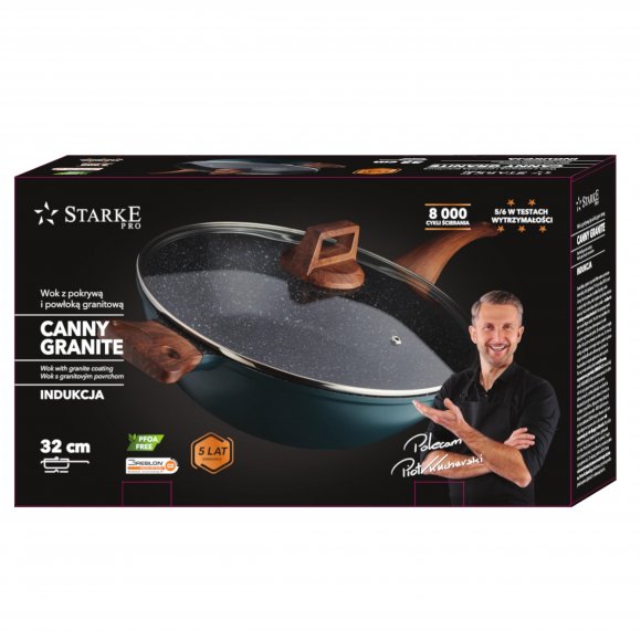 STARKE PRO CANNY GRANITE Patelnia Wok 32 cm z pokrywką / Greblon® C3