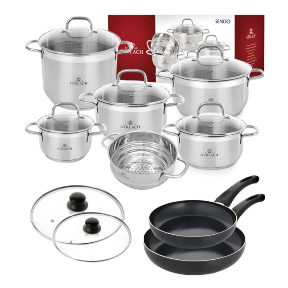 GERLACH Sendo Komplet garnki z pokrywkami 11 el  + Patelnia Initial 24, 28 cm + pokrywki uniwersalne