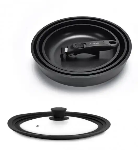 GERLACH Sendo Komplet garnki z pokrywkami 11 el  + patelnia Smart 20, 24, 28 cm + pokrywka silikonowa 3w1