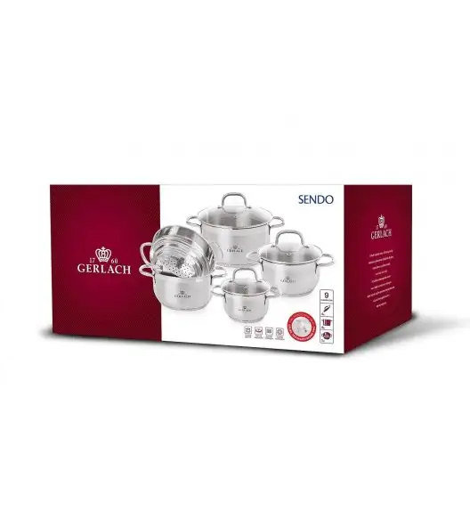 GERLACH Sendo Komplet garnki z pokrywkami 11 el  + patelnia Smart 20, 24, 28 cm + pokrywka silikonowa 3w1