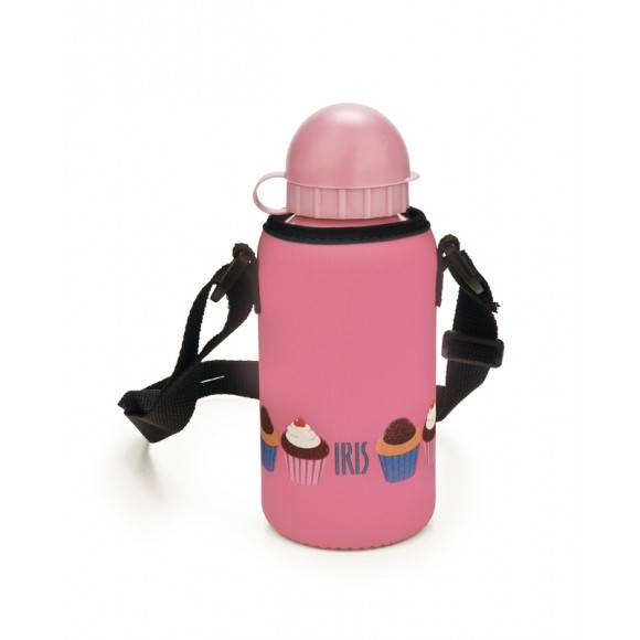 Butelka z pokrowcem na napoje dla dzieci Iris w kolorze różowym z kolorowym muffinem 400 ml / Btrzy