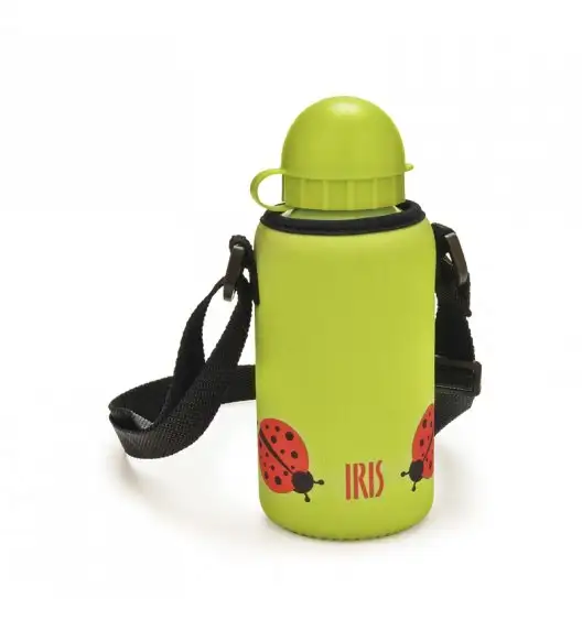 Butelka z pokrowcem na napoje dla dzieci Iris w kolorze zielonym z czerwoną biedronką 400 ml / Btrzy