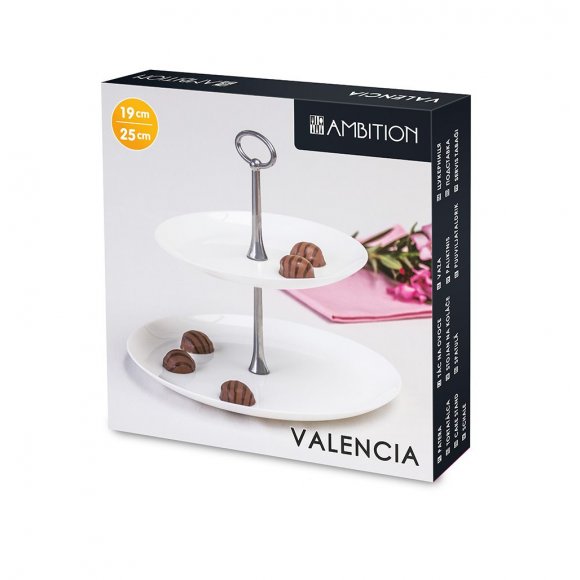 AMBITION VALENCIA Patera dwupoziomowa 19 / 25 cm / białe szkło