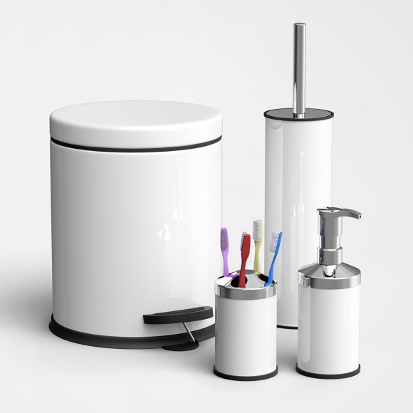 KAIA Zestaw łazienkowy biały 4 elementy / Kosz 3 L + Szczotka wc + dozownik na mydło + pojemnik na szczoteczki
