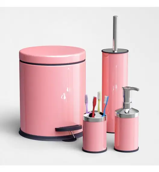KAIA Zestaw łazienkowy różowy 4 elementy / Kosz 3 L + Szczotka wc + dozownik na mydło + pojemnik na szczoteczki