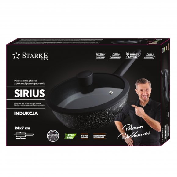 STARKE PRO SIRIUS Zestaw garnków z pokrywkami 20, 24 cm + rondel 16 cm + Patelnie 20, 24, 28 cm + do naleśników 28 cm