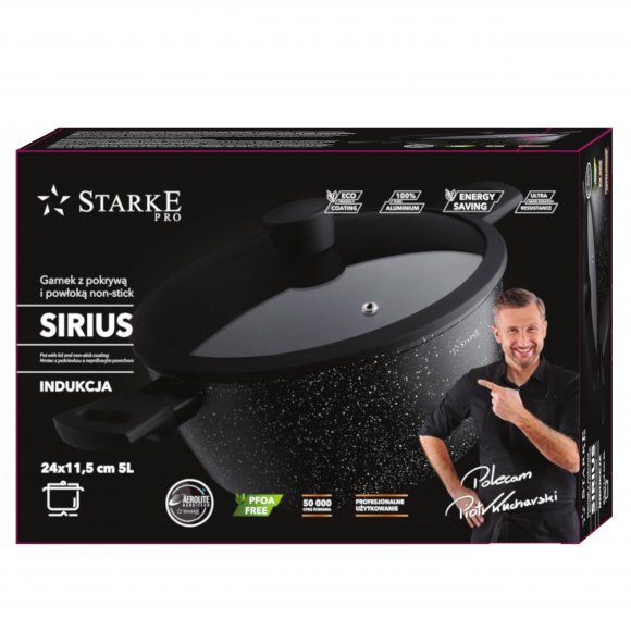 STARKE PRO SIRIUS Zestaw garnków z pokrywkami 20, 24 cm + rondel 16 cm + wok 28 cm