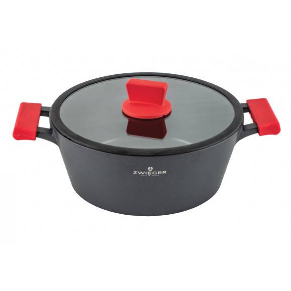 ZWIEGER OBSIDIAN Komplet garnków z pokrywkami 1l, 3l, 5l/ GREBLON C3 + Komplet Patelnia Sensa Thermo 24, 28 cm
