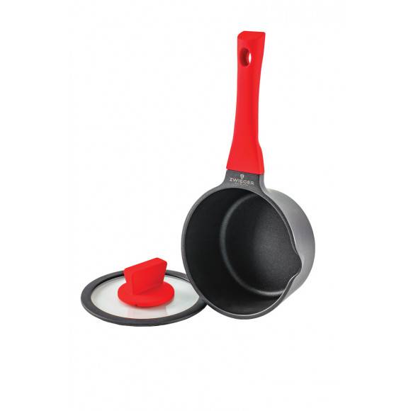 ZWIEGER OBSIDIAN Komplet garnków z pokrywkami 1l, 3l, 5l/ GREBLON C3 + Komplet Patelnia Sensa Thermo 24, 28 cm