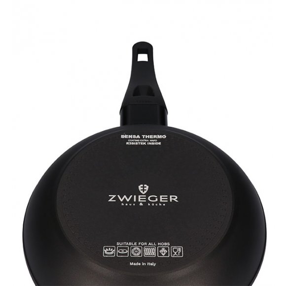 ZWIEGER OBSIDIAN Komplet garnków z pokrywkami 1l, 3l, 5l/ GREBLON C3 + Komplet Patelnia Sensa Thermo 24, 28 cm