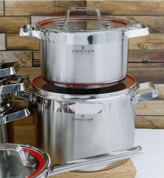 ZWIEGER KLASSIKER Komplet garnków z pokrywkami 11 el + Patelnie VESNA  20, 24, 28 cm 